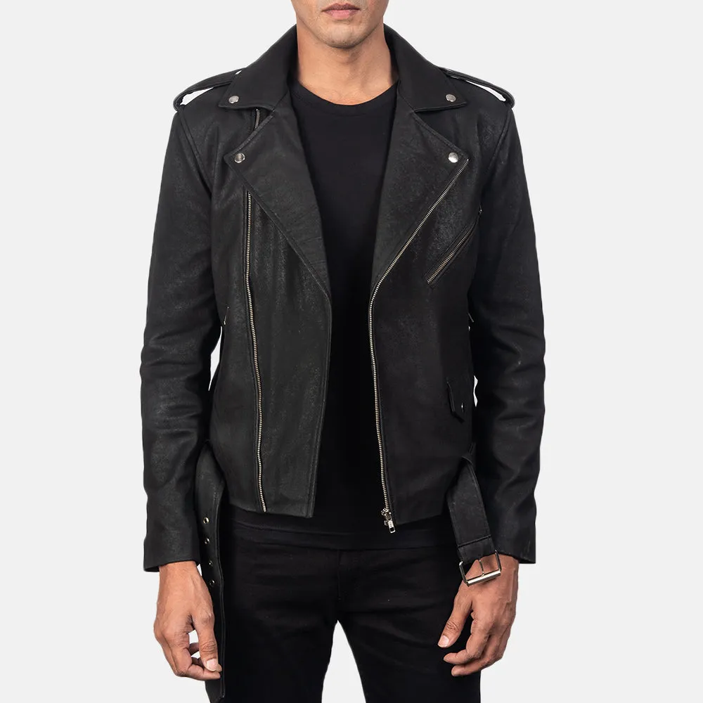 Allaric Alley Distressed Black Leather Biker Jacket