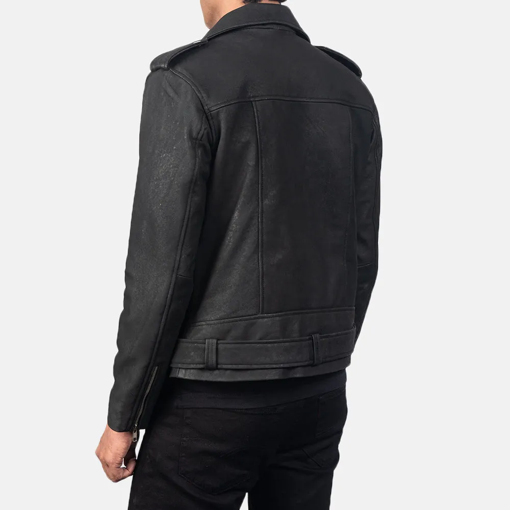 Allaric Alley Distressed Black Leather Biker Jacket