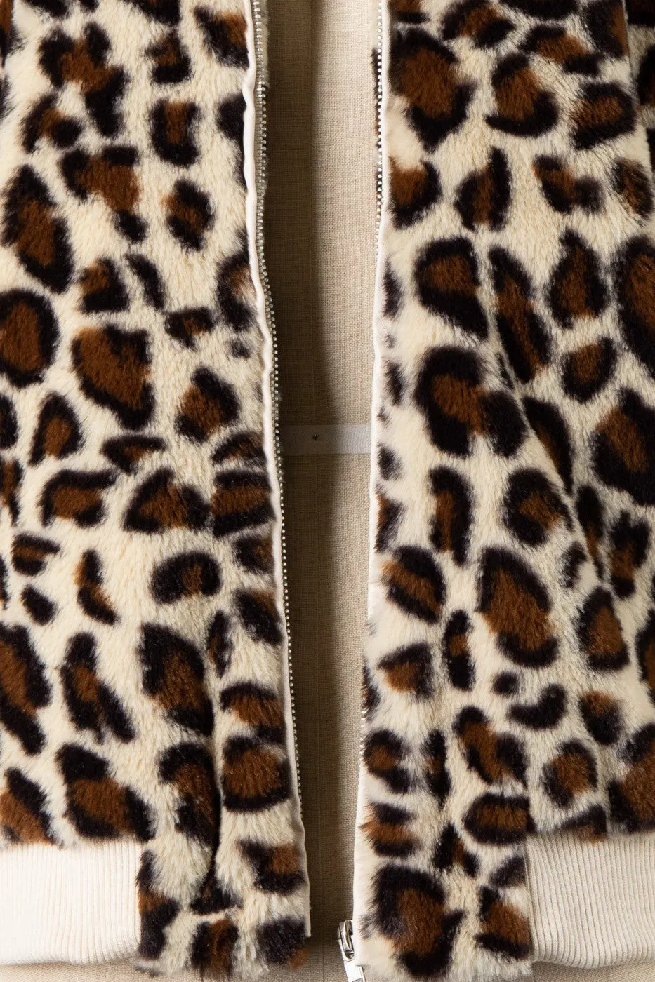 Animal Print Contrast Sherpa Zipper Jacket