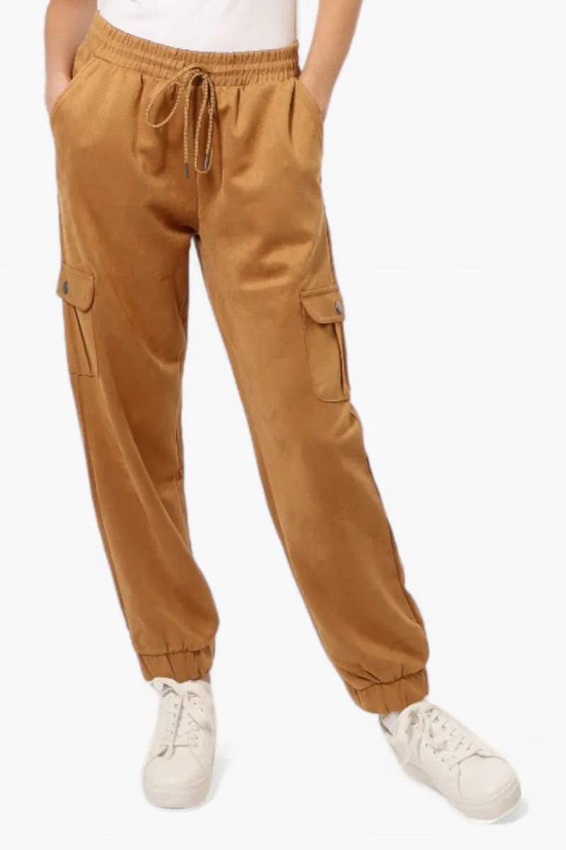 Beechers Brook Tie Waist Suede Cargo Jogger Pants - Caramel