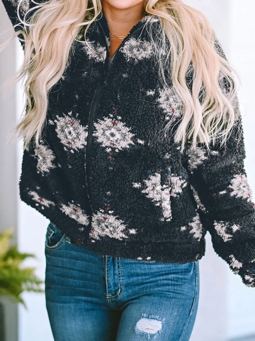 Black and White Aztec Sherpa Jacket