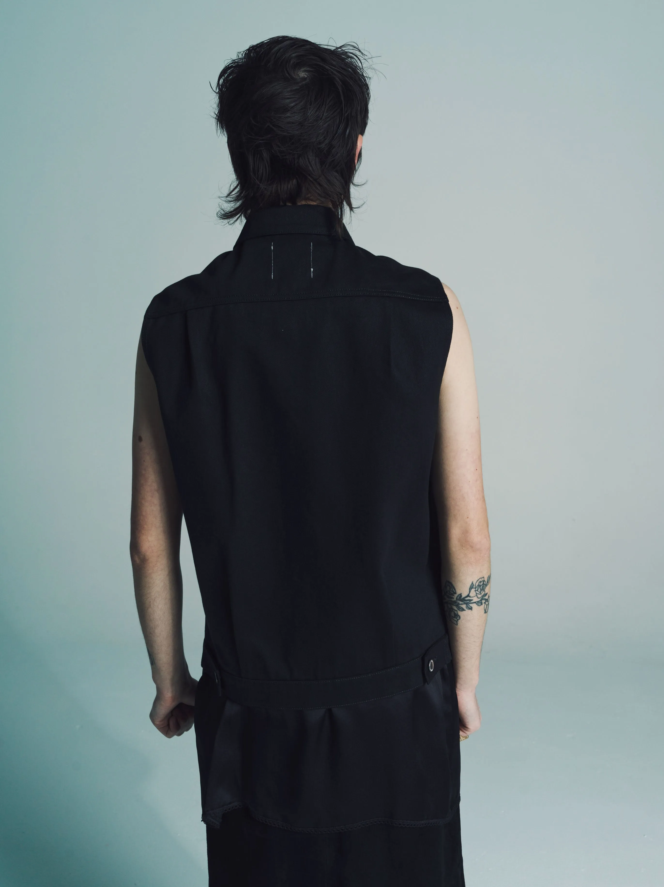 Black Right - Left Sleeveless Jean Jacket