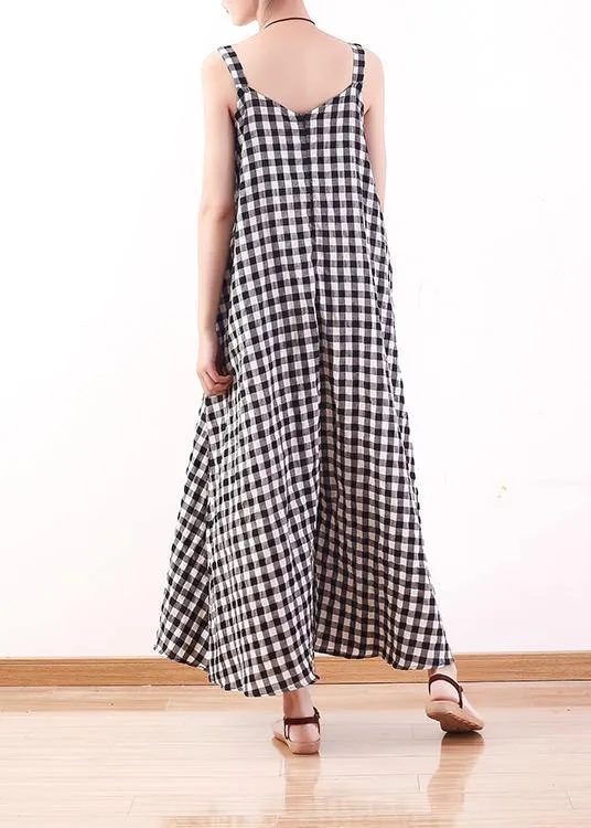 black white plaid casual cotton carpenter pants women loose wide leg pants