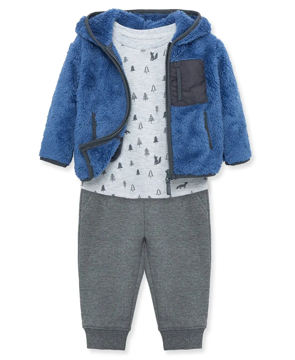 Blue 3Pc Sherpa Set