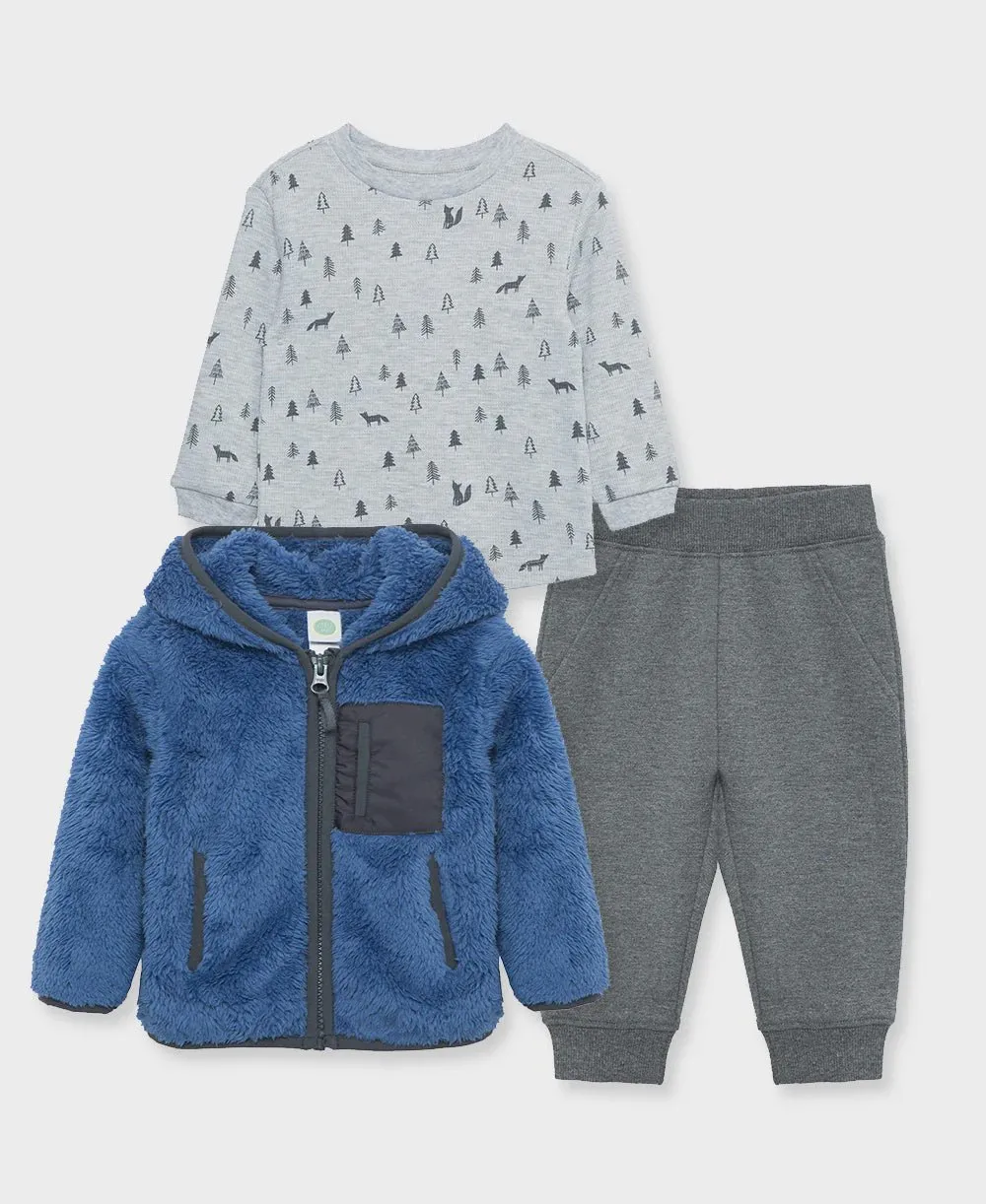 Blue 3Pc Sherpa Set