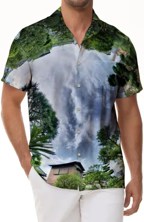 Blue sky color men's lapel casual wear vacation beach shirt style beach style shirt short sleeve casual fashion tropical shirt button shirt Hawaii