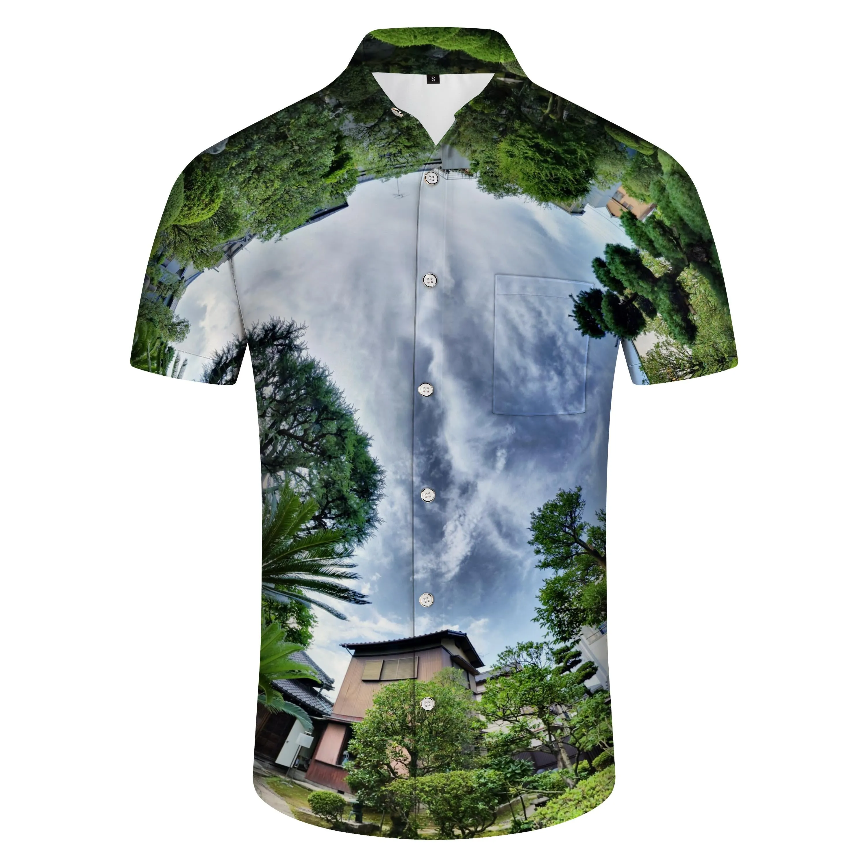 Blue sky color men's lapel casual wear vacation beach shirt style beach style shirt short sleeve casual fashion tropical shirt button shirt Hawaii