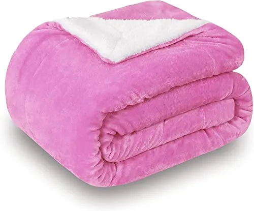 BSB HOME Heavy Winter Sherpa Blankets, Soft Fluffy Flannel Plush Blanket King Size, Fuzzy Cozy Grey Cuddle Blankets for Couch Bed Sofa Adults (90" x 100", Color-Pink)