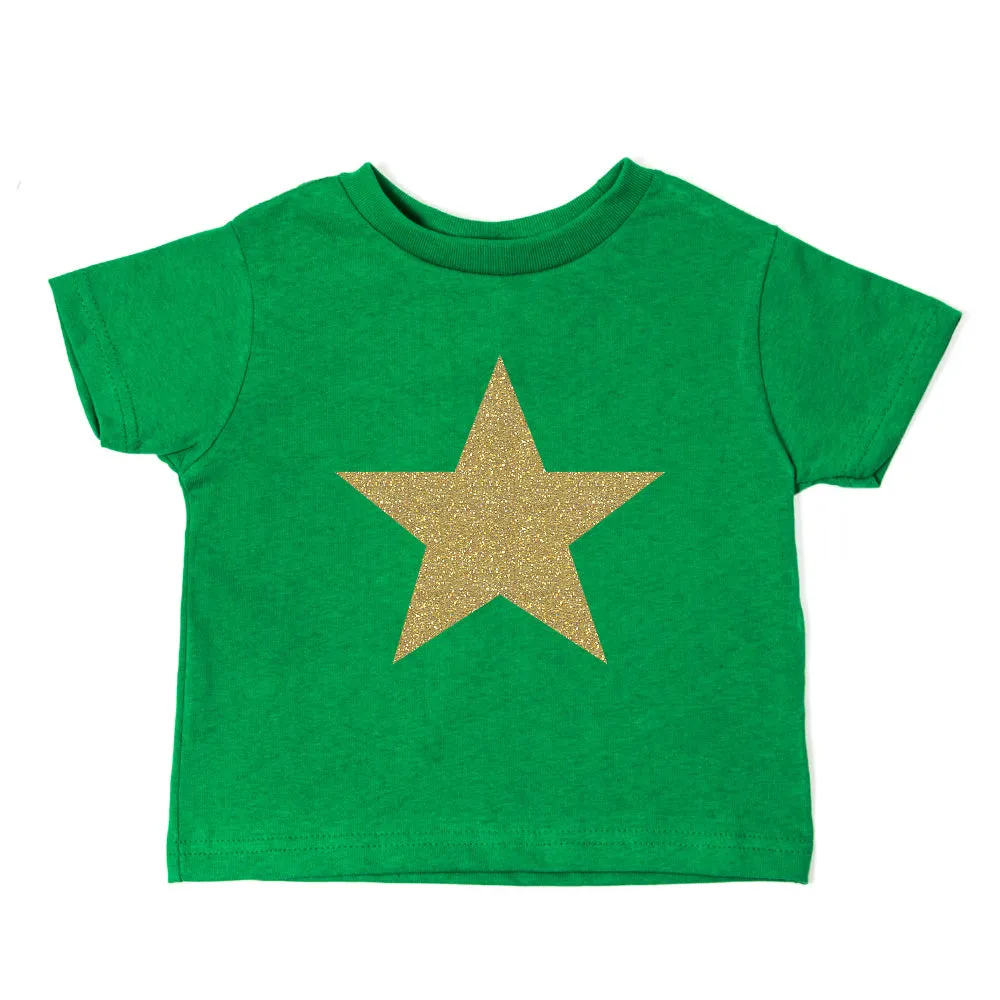 Christmas Big Gold Glitter Star Toddler Short Sleeve T-Shirts