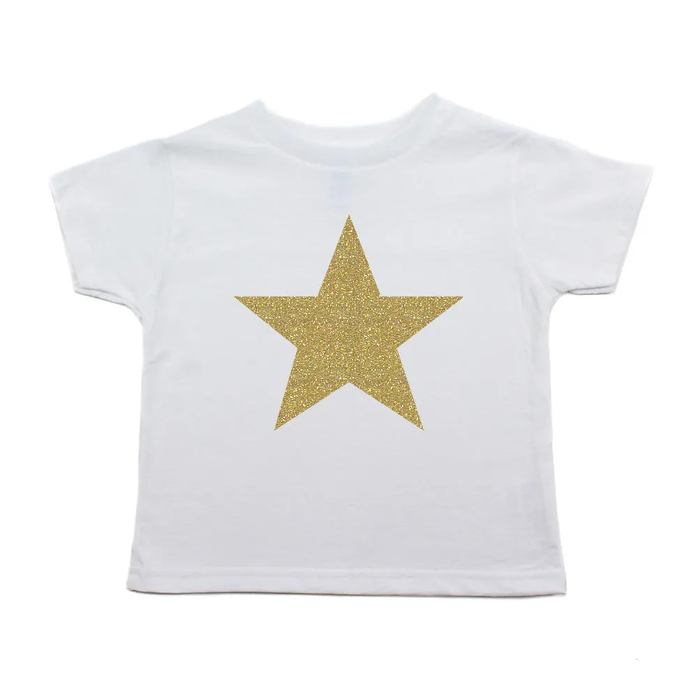 Christmas Big Gold Glitter Star Toddler Short Sleeve T-Shirts