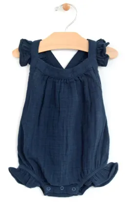 City Mouse Muslin Cross Back Romper - Midnight Blue