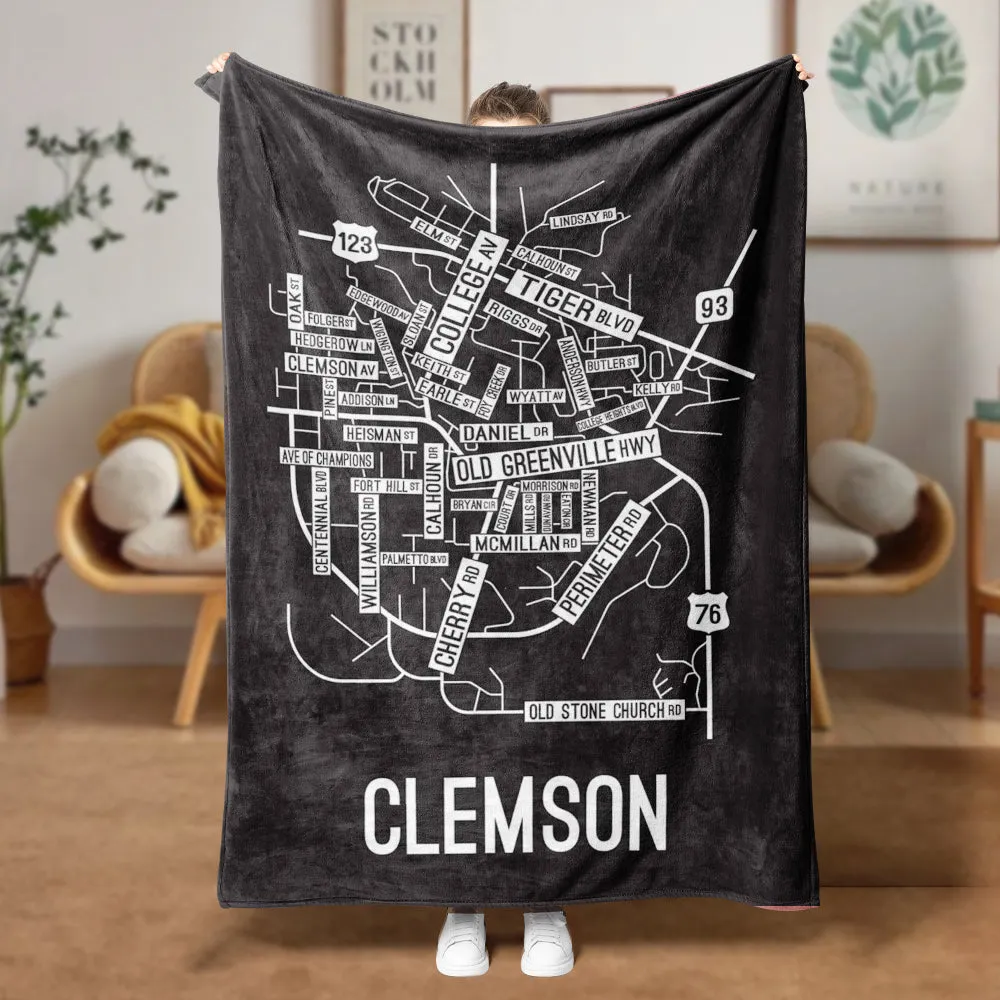 Clemson, South Carolina Street Map Blanket Freshmen/Graduates Memorial Gifts