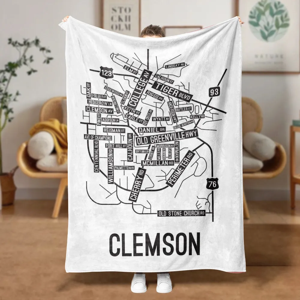 Clemson, South Carolina Street Map Blanket Freshmen/Graduates Memorial Gifts