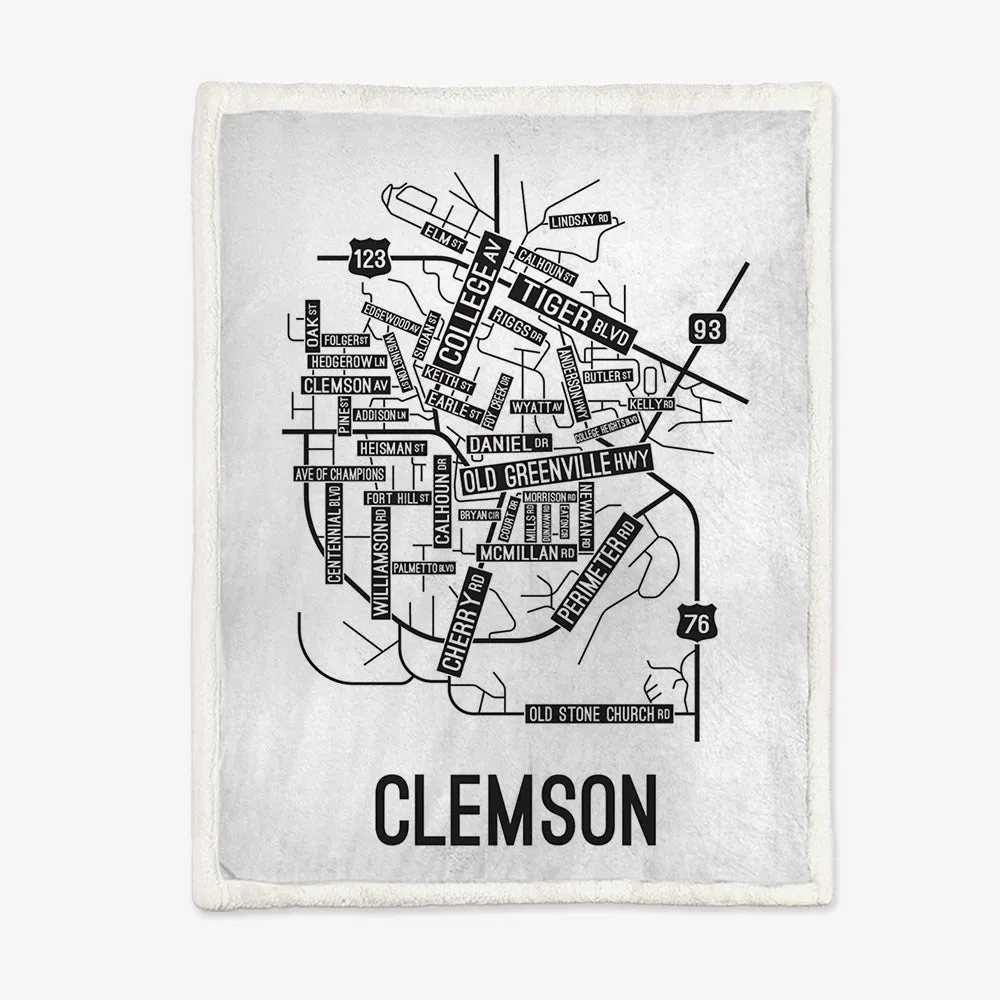 Clemson, South Carolina Street Map Blanket Freshmen/Graduates Memorial Gifts