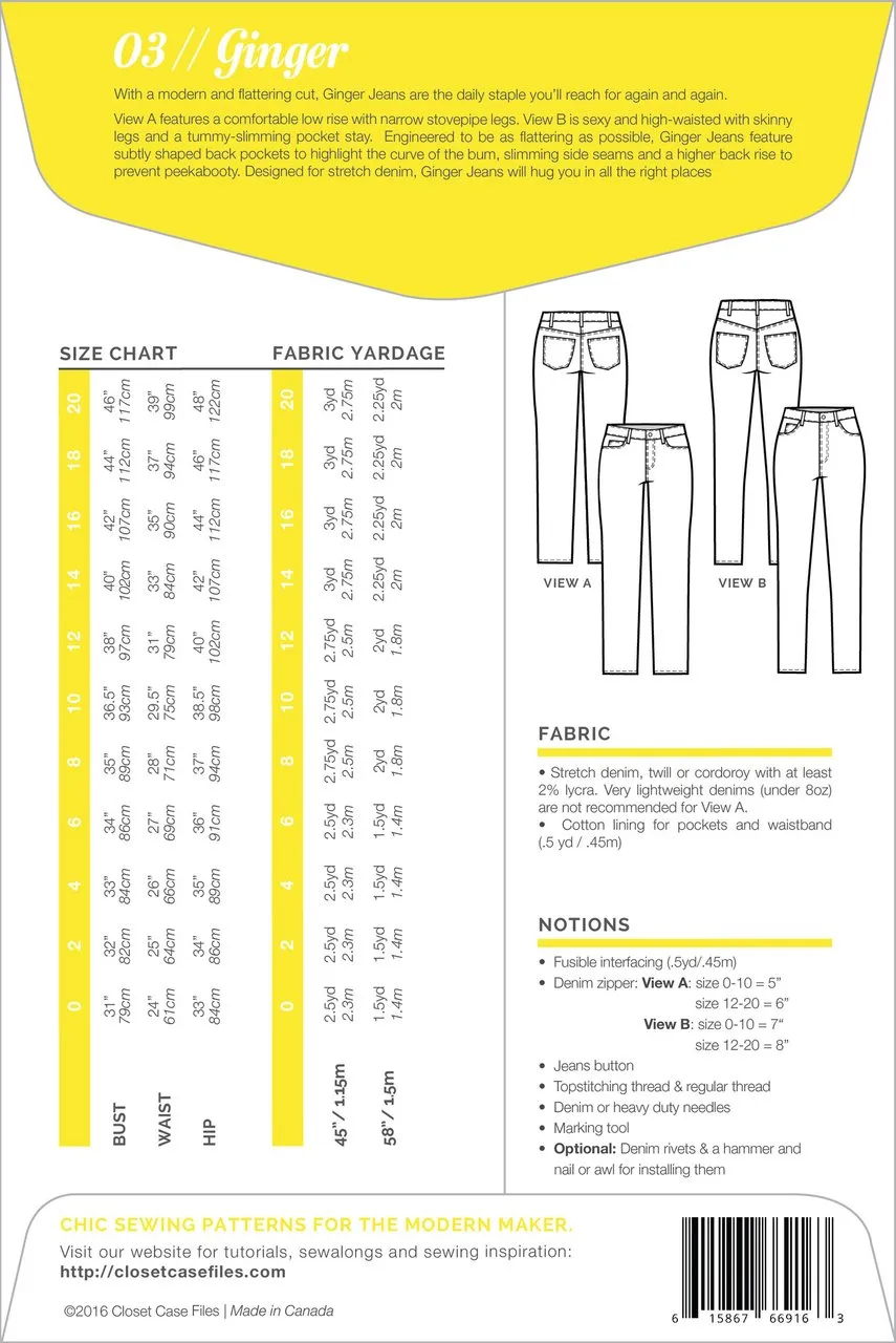 Closet Core Patterns - Ginger Skinny Jeans