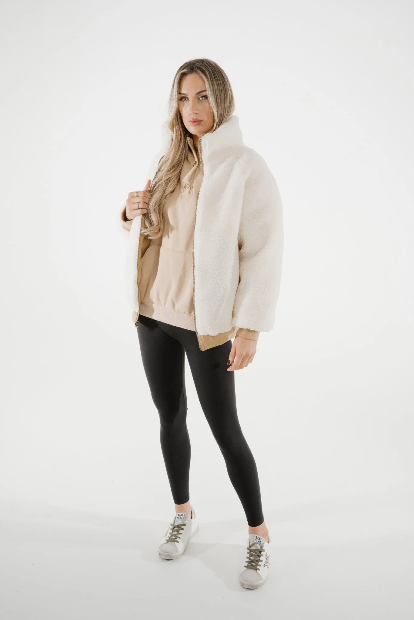 Cora Reversible Teddy Jacket In Cream Mix