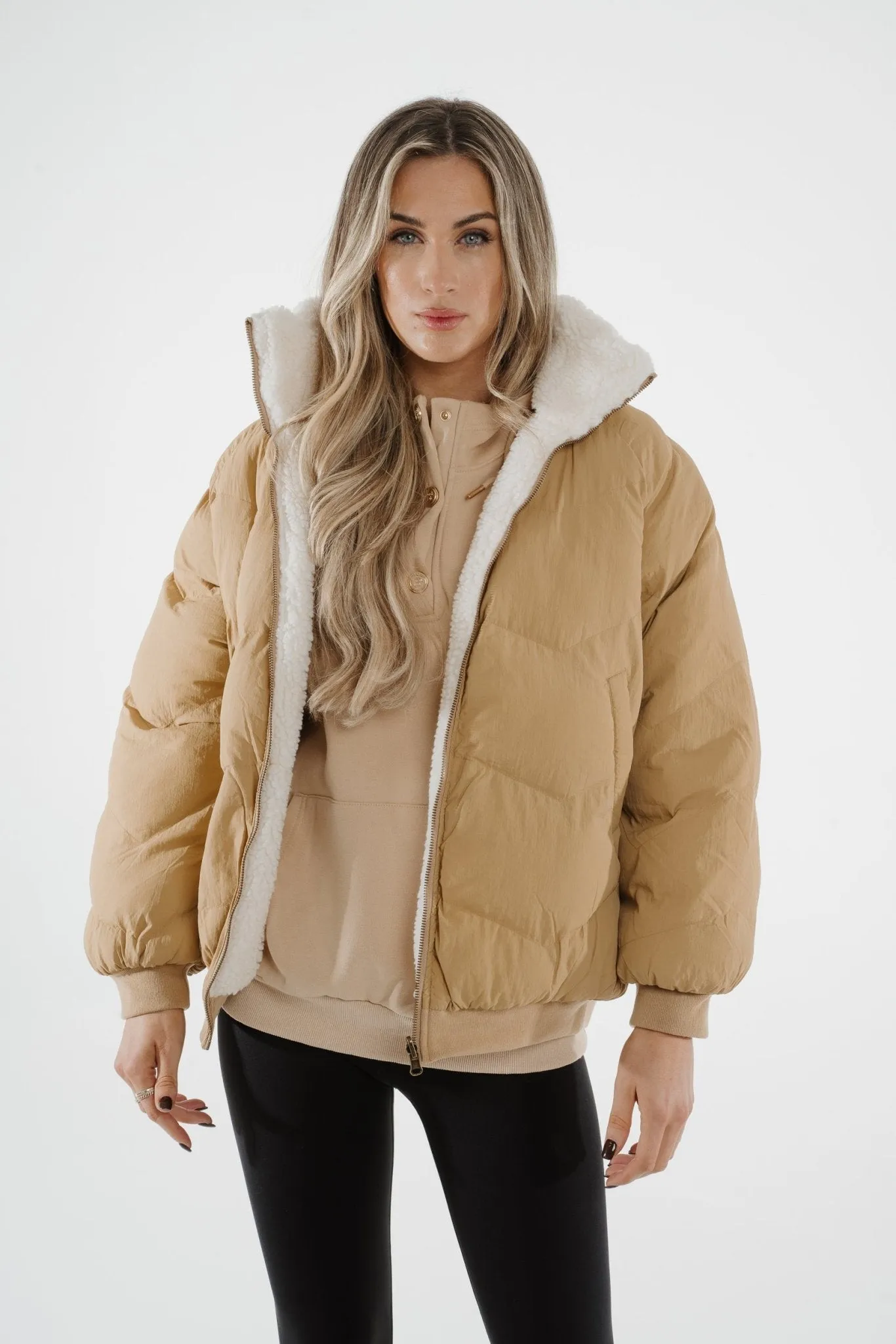 Cora Reversible Teddy Jacket In Cream Mix