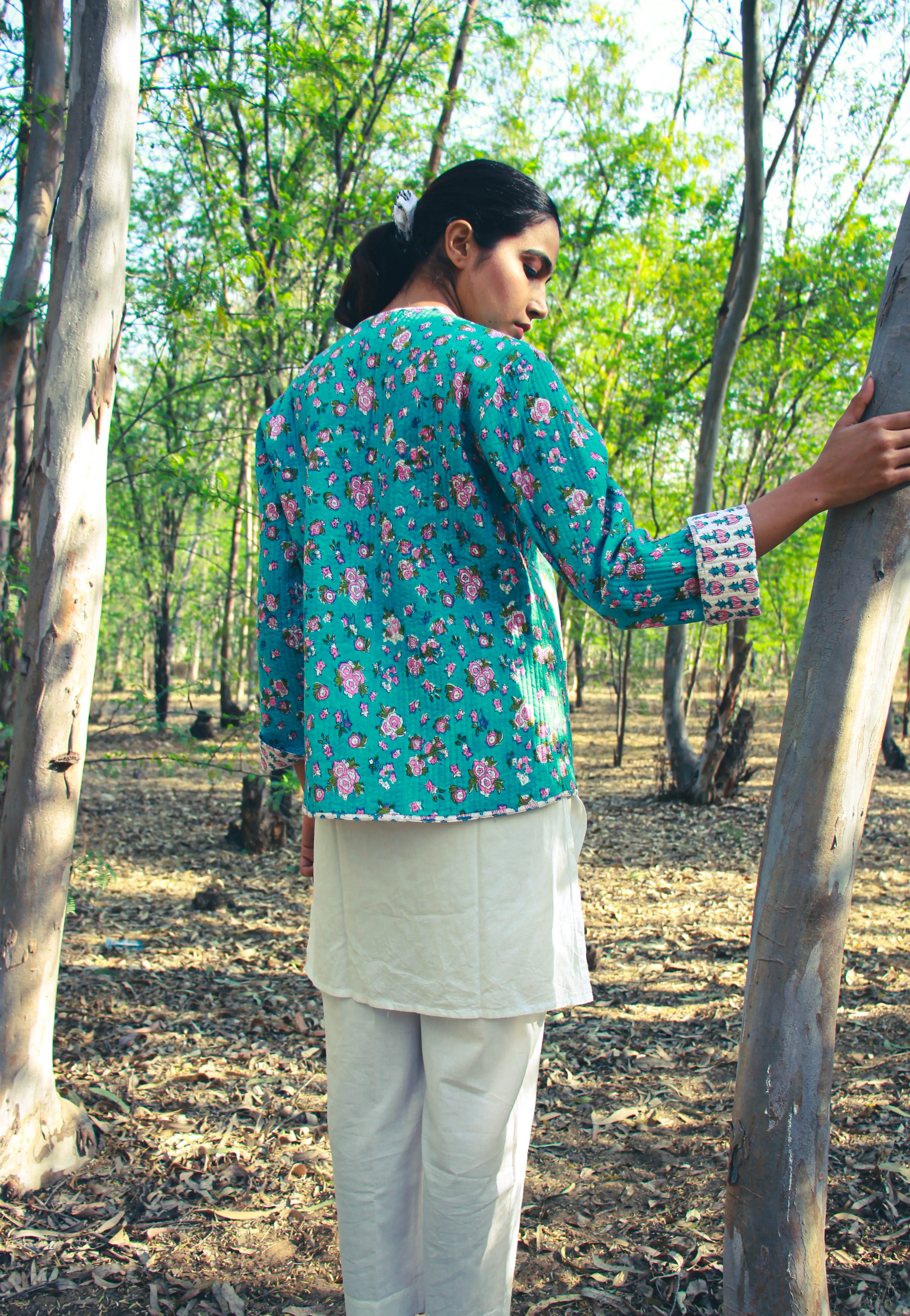 Cotton Quilted Floral Vines Reversible Hand Block Print Women’s Jacket