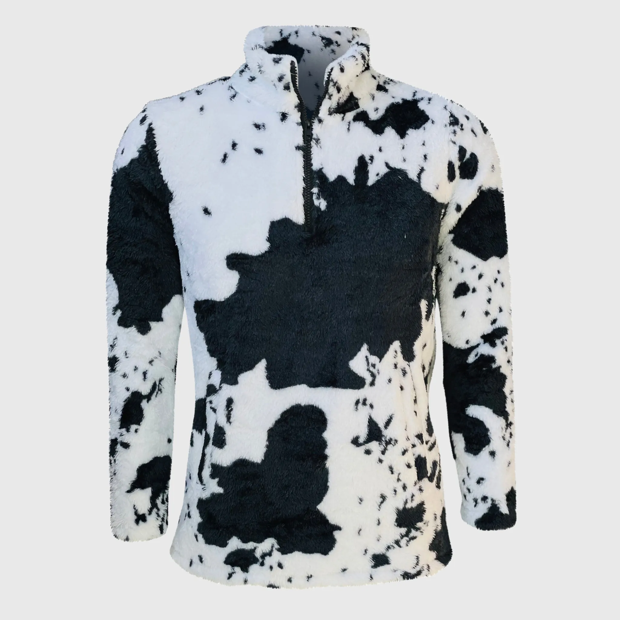 Cow Print Black White Sherpa Pullover Women