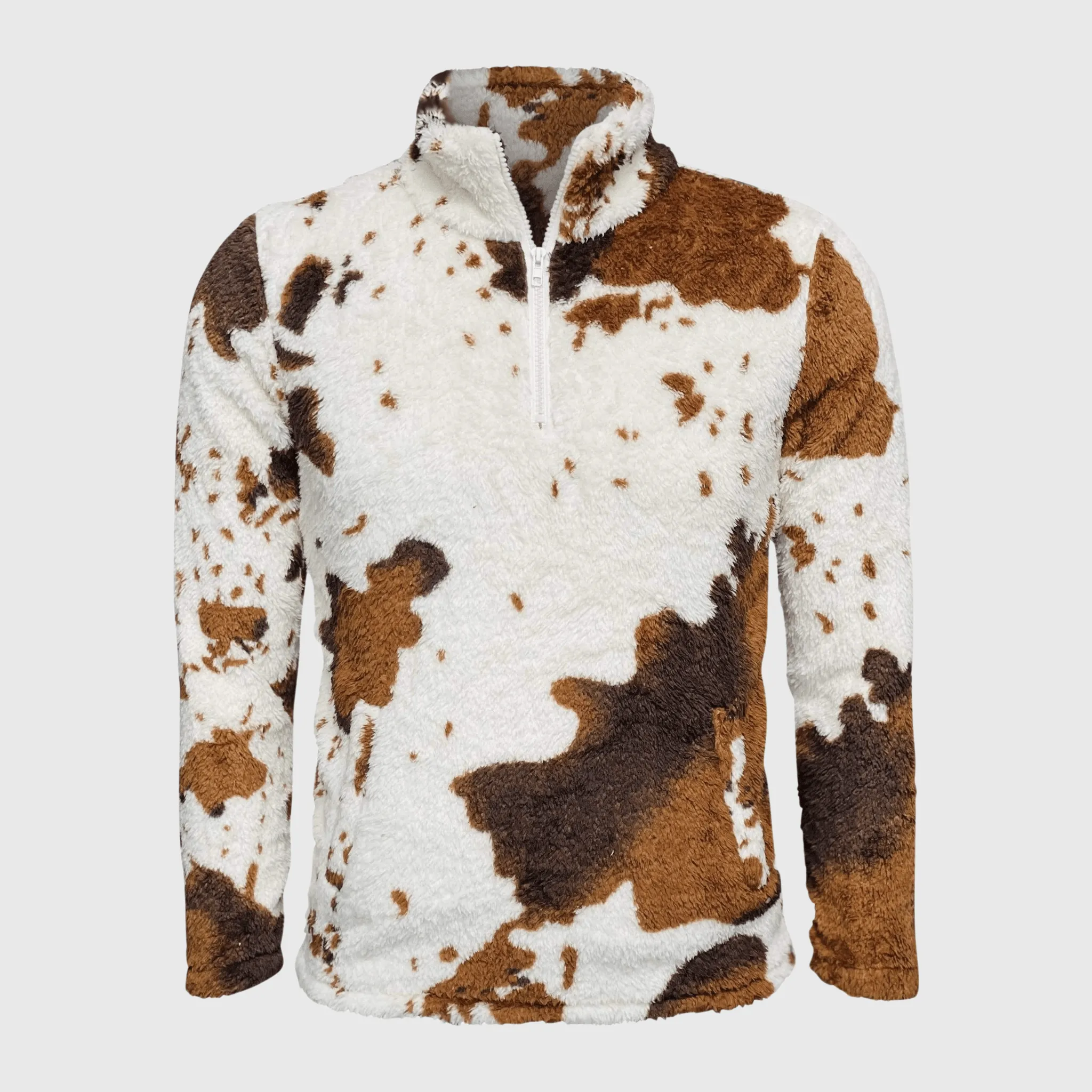 Cow Print Brown White Sherpa Pullover Women