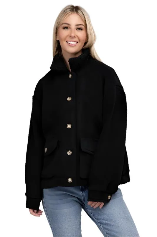 Cozy Sherpa Button-Front Jacket