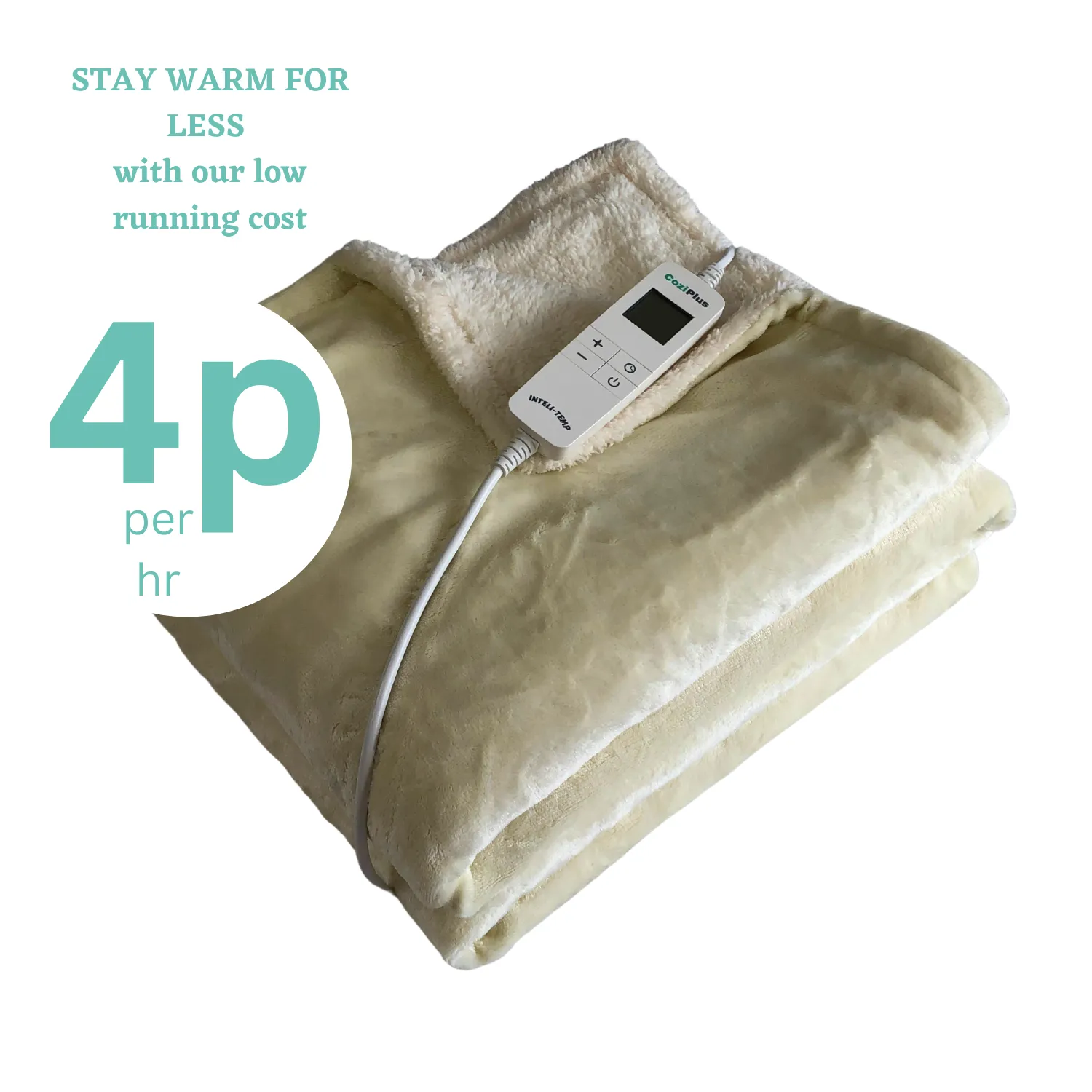 Cream Flannel Sherpa Heated Throw INTELI-TEMP