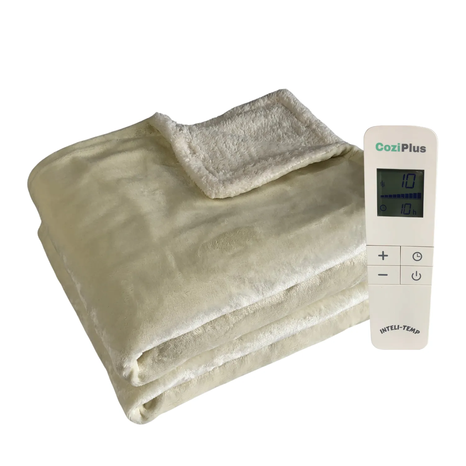 Cream Flannel Sherpa Heated Throw INTELI-TEMP