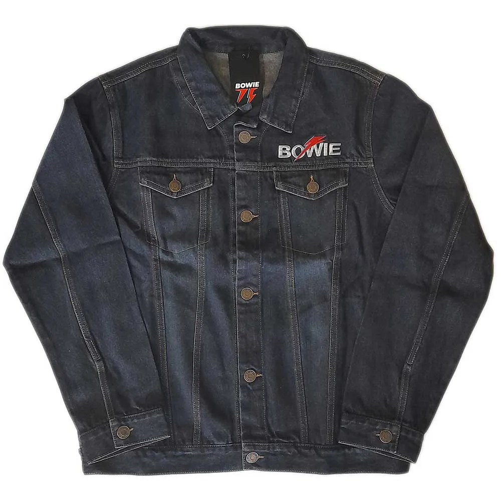 David Bowie Unisex Denim Jacket: Flash Logo (Back Print)