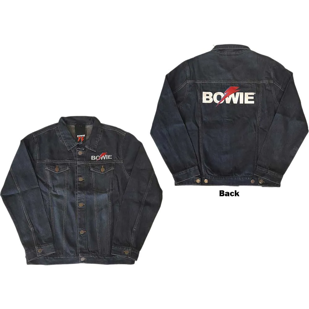 David Bowie Unisex Denim Jacket: Flash Logo (Back Print)