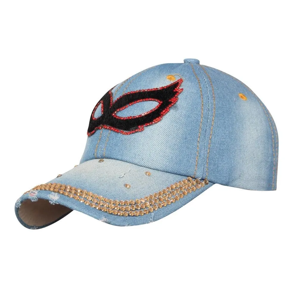 Denim Flare Denim Blue Studded Cap for Women and Girls, Adjustable strap