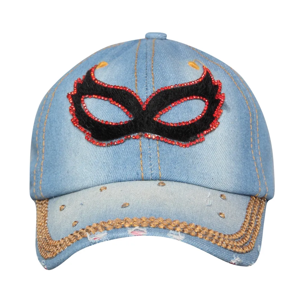 Denim Flare Denim Blue Studded Cap for Women and Girls, Adjustable strap