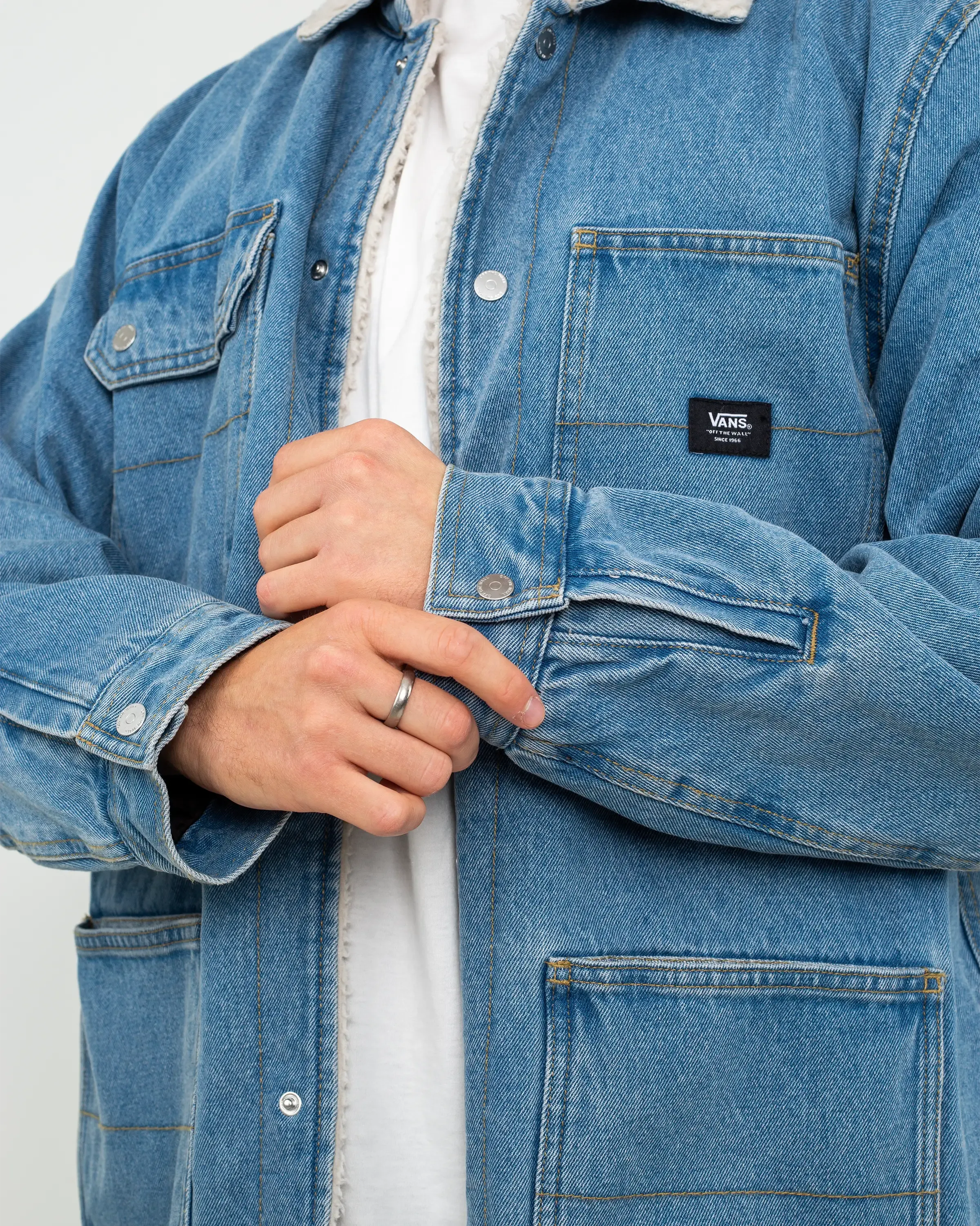 Drill Chore Denim Sherpa Jacket in Stonewash Blue