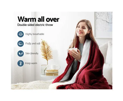 Electric Throw Rug Heated Blanket Washable Snuggle Flannel Winter Red