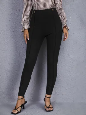 Elegant Plain Button Front High Waist Cropped Women Pants