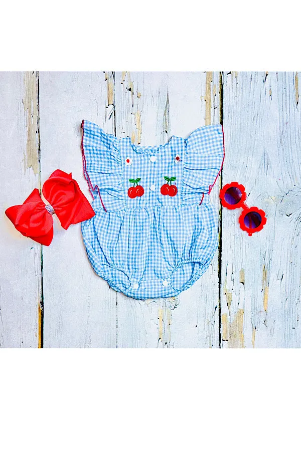 Embroidered cherries & flowers ruffle baby romper DLH2350