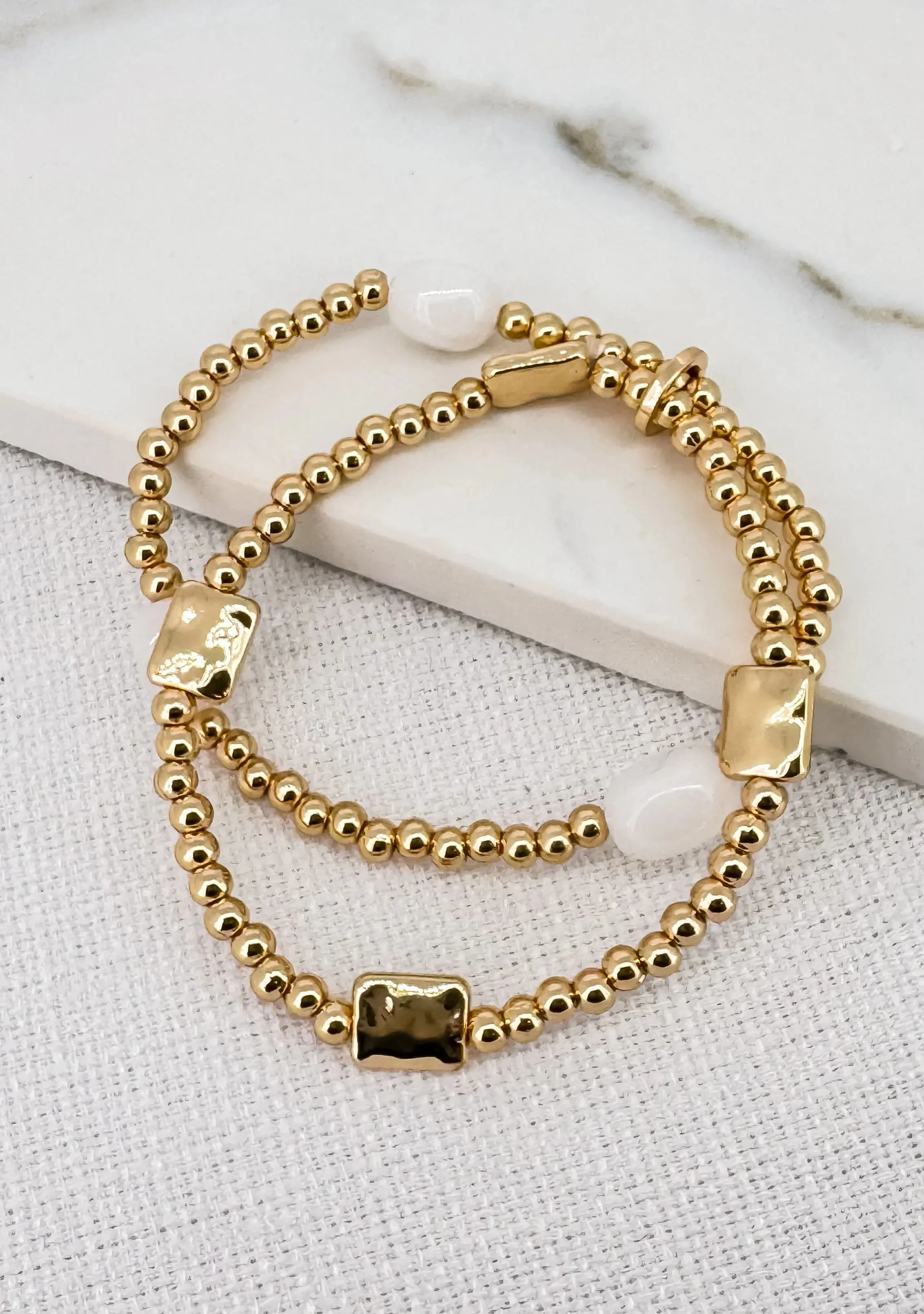 Envy Layered Gold & White Beaded Bracelet