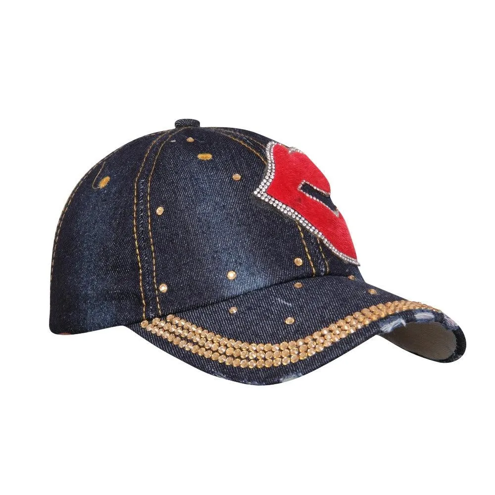 Fabseasons Dark Blue LOVE Studded Cap for Women and Girls, Adjustable strap