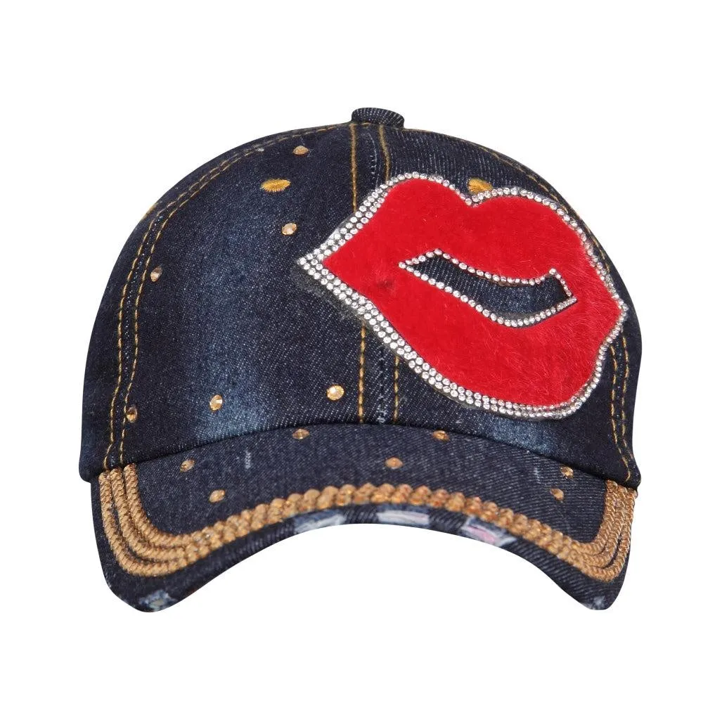 Fabseasons Dark Blue LOVE Studded Cap for Women and Girls, Adjustable strap