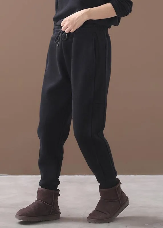 fashion warm winter cotton gray pant loose patchwork drawstring elastic waist casual pants