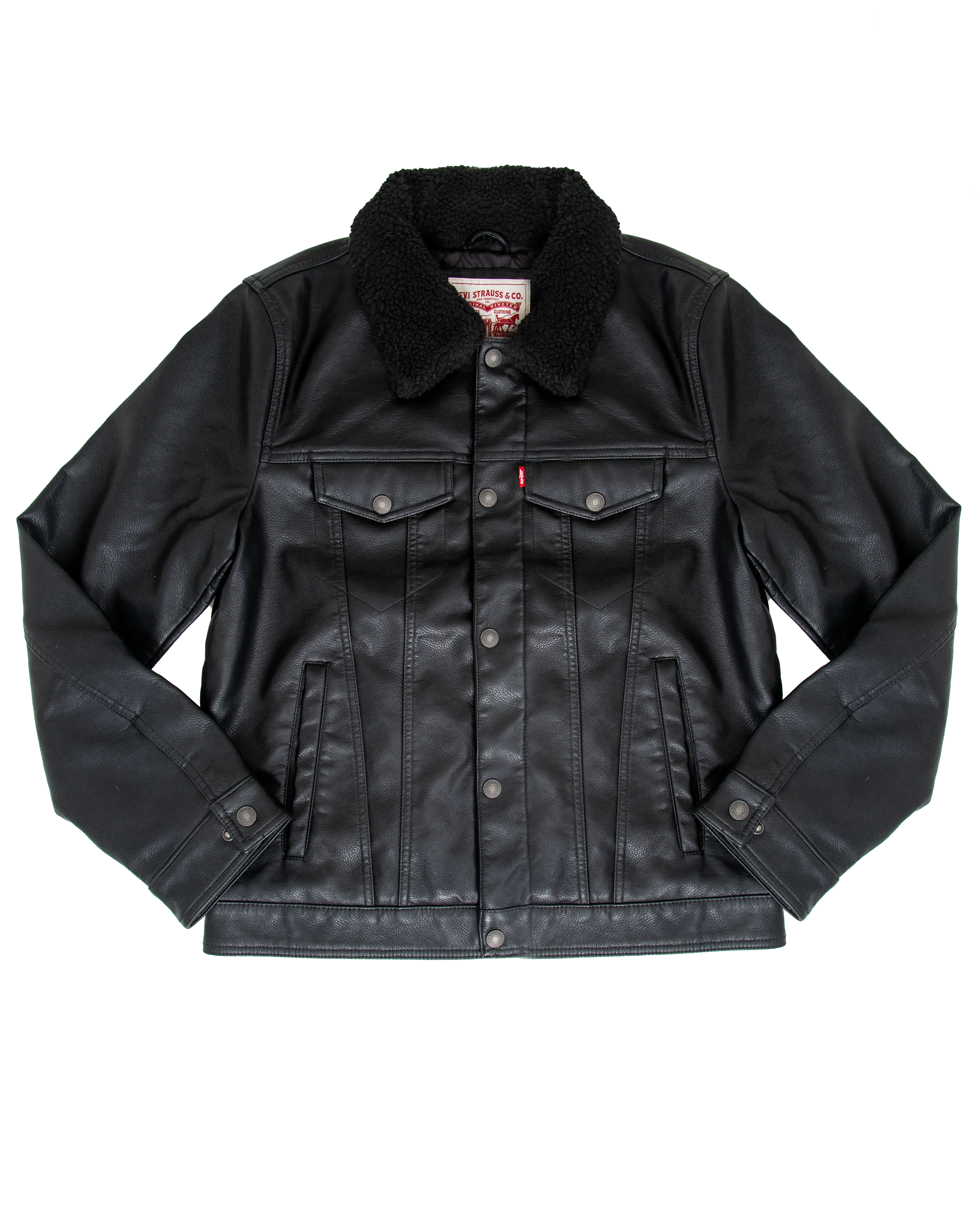 Faux Leather Sherpa Padded Jacket in Black