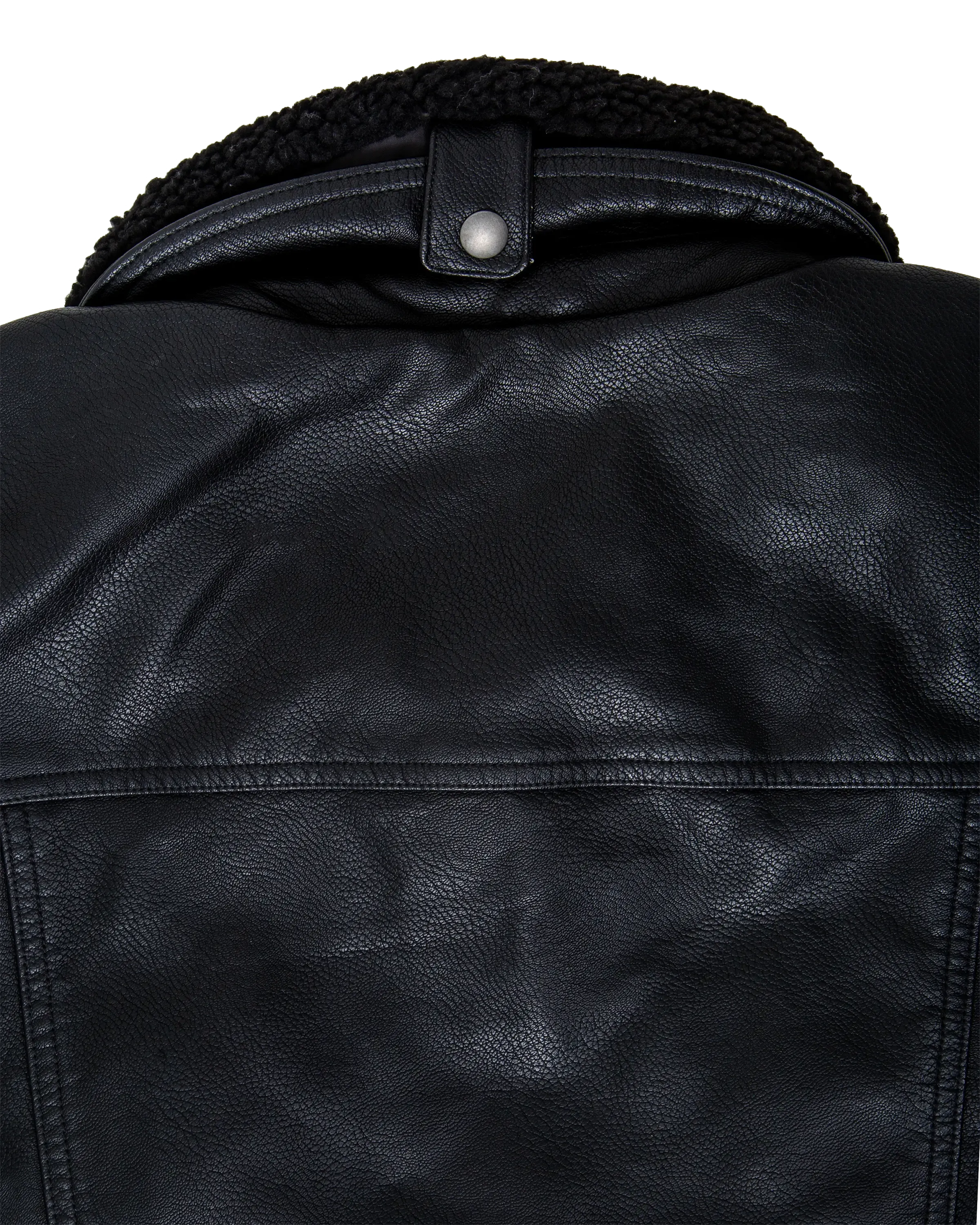 Faux Leather Sherpa Padded Jacket in Black