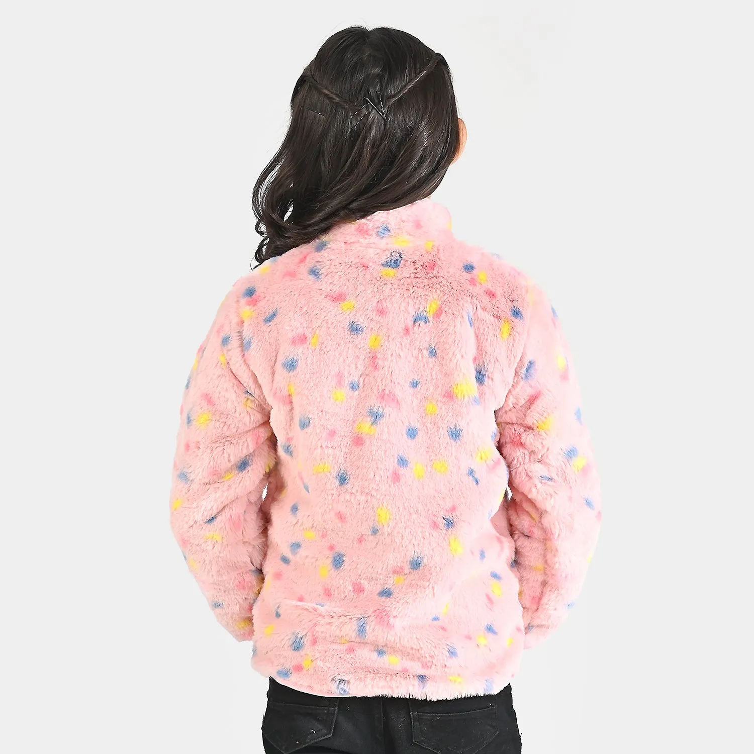 Girls Sherpa Jacket Multi Dot-Pink