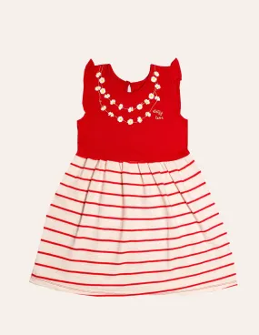 Girls Stiped Necklace Print Dress