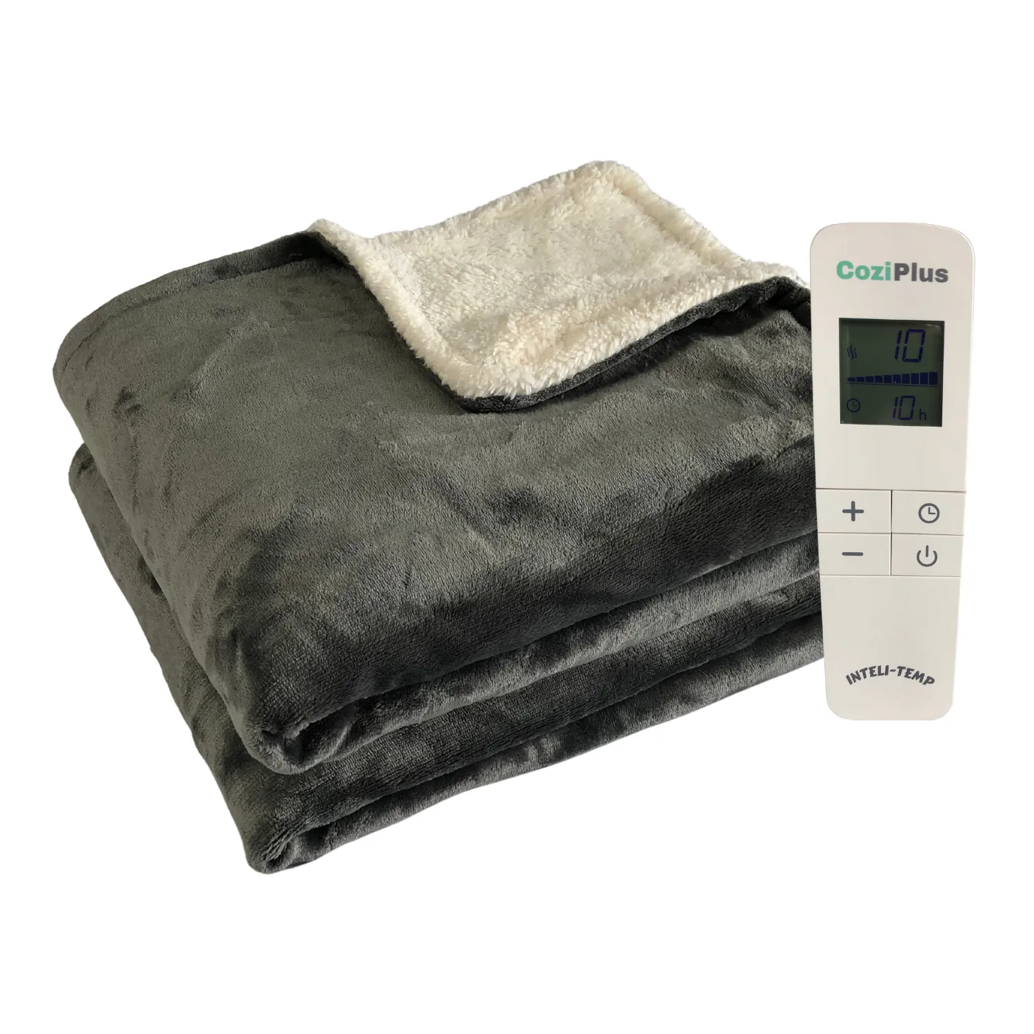 Grey Flannel Sherpa Heated Throw INTELI-TEMP