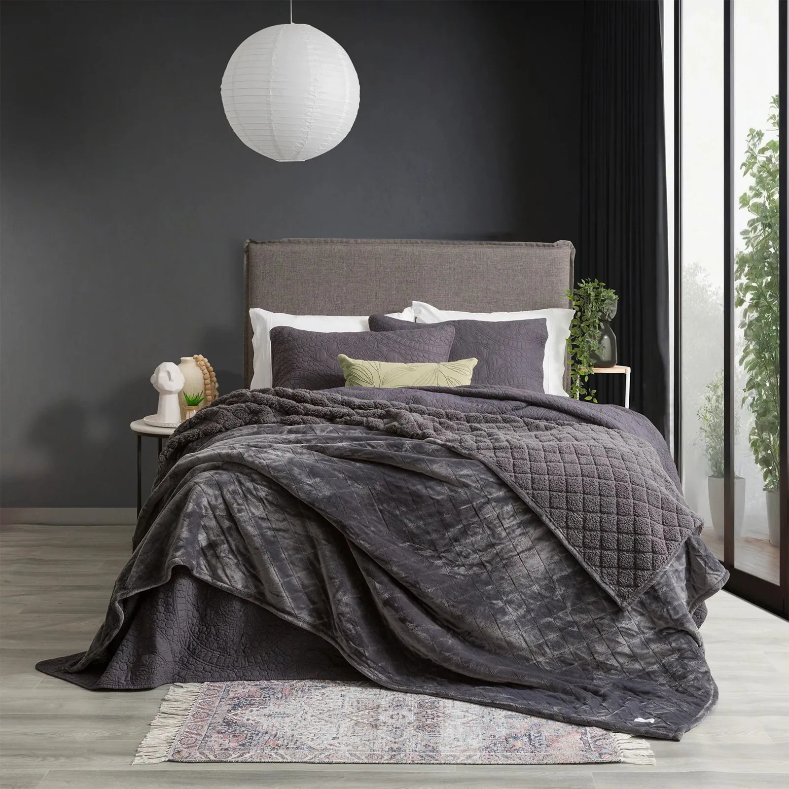 Heston Sherpa Ultra Soft Velvet Blanket GRAPHITE by Renee Taylor