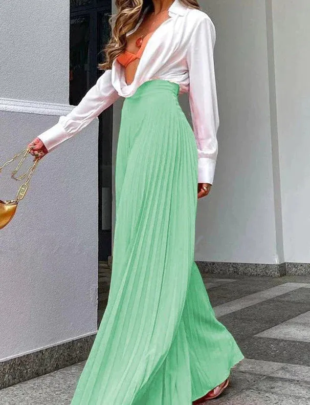 High Fashion Orange Pleated Wide Leg Pants