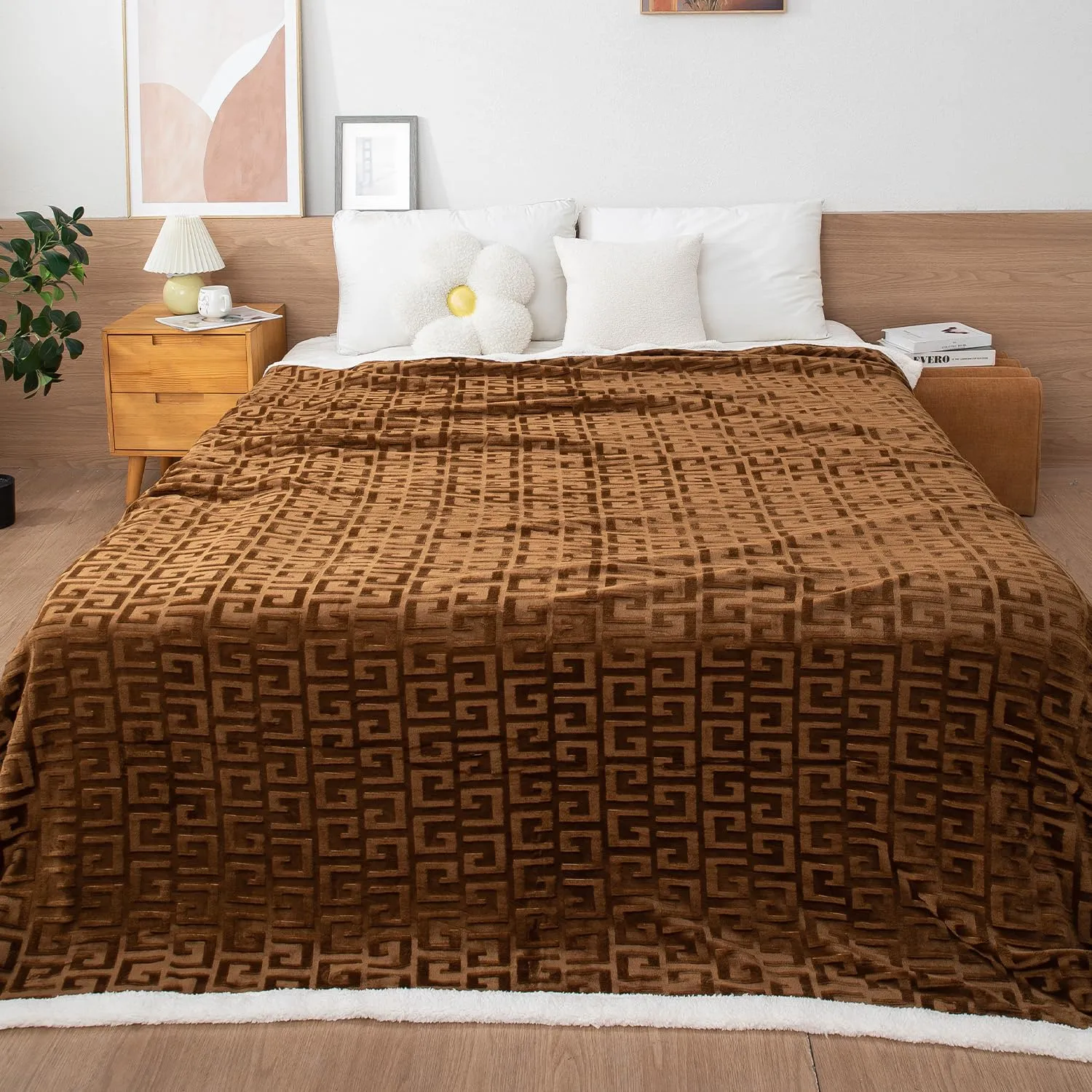 HOKIPO AC and Mild Winter Sherpa Blanket Double Bed Queen, 200x230 cm / 6.5x7.5 feet, Brown (AR-4920-BRN)