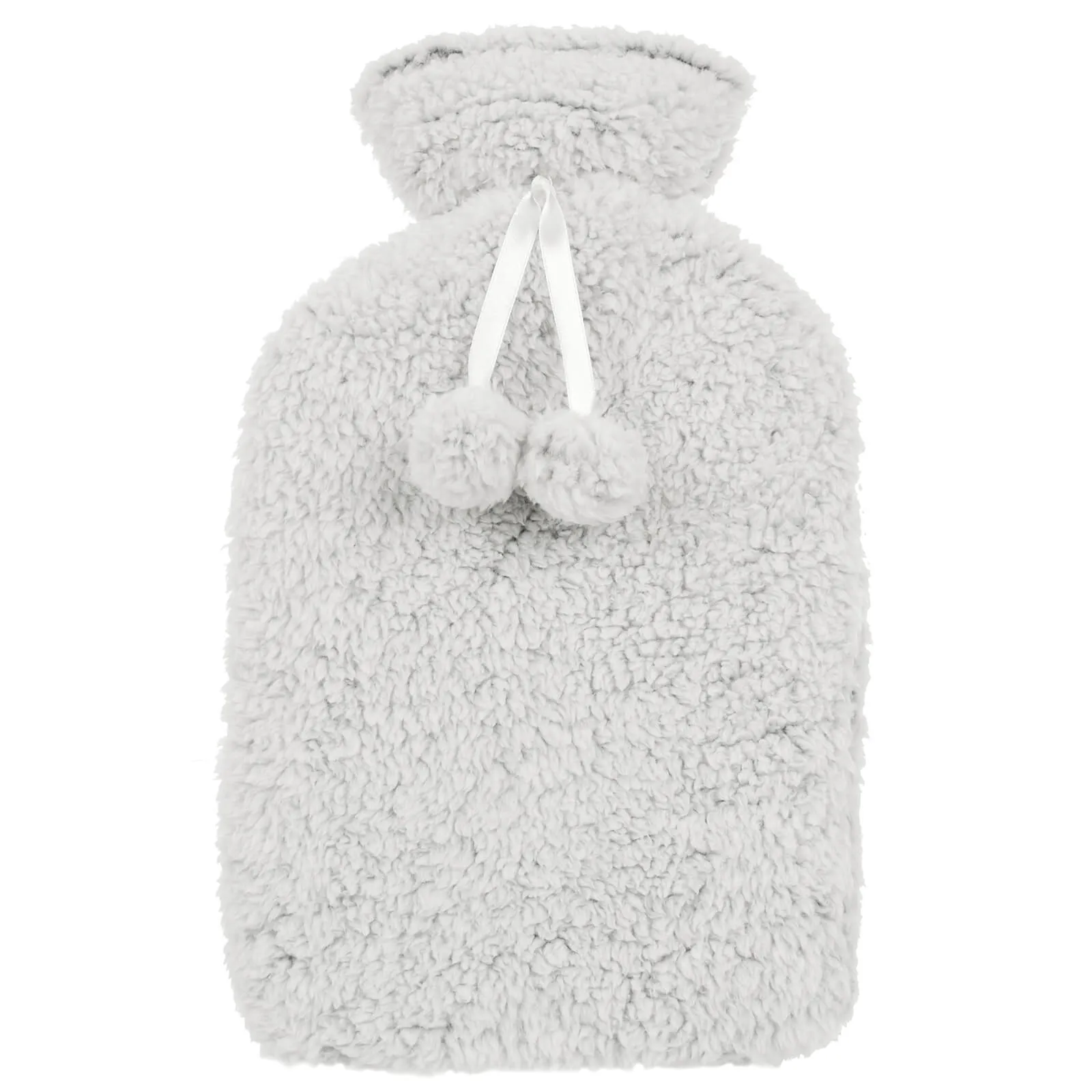 Hot Water Bottle Grey Luxury Sherpa Thick Fleece Cover 2 Litre