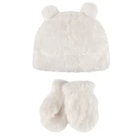 Hudson Baby Sherpa Hat and Mitten Set, Boy Cream Baby