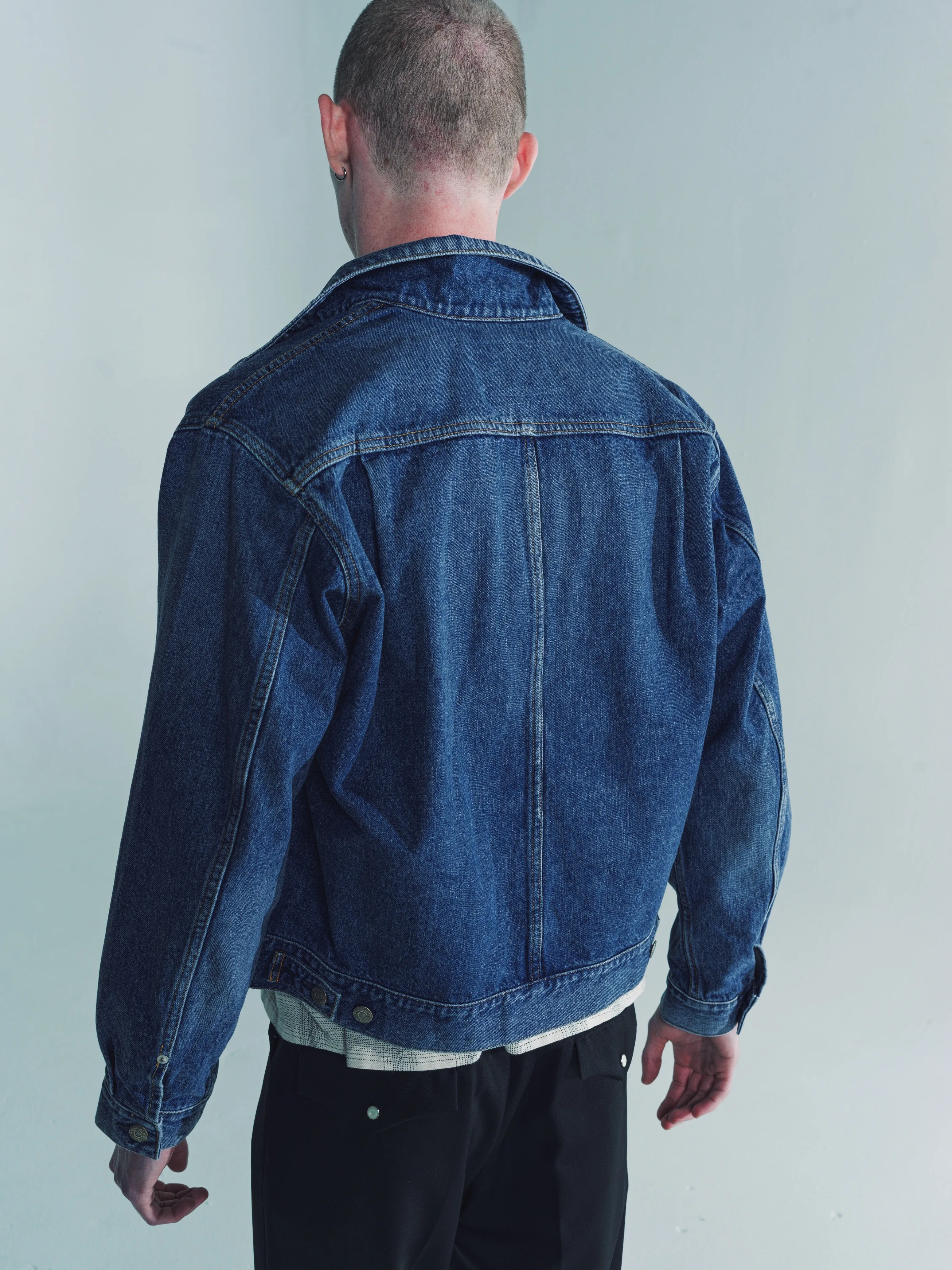 Indigo Used Washed Denim Classic Work Tuck Jacket